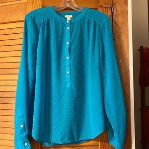J. Crew Turquoise Long Sleeve Button Front Blouse